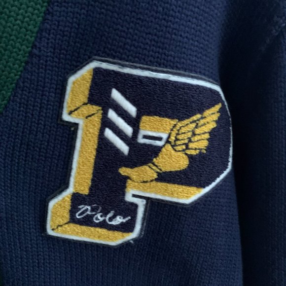 Polo Ralph Lauren Letterman P Wing Cardigan Jacket - Navy/Green - Picture 3 of 7